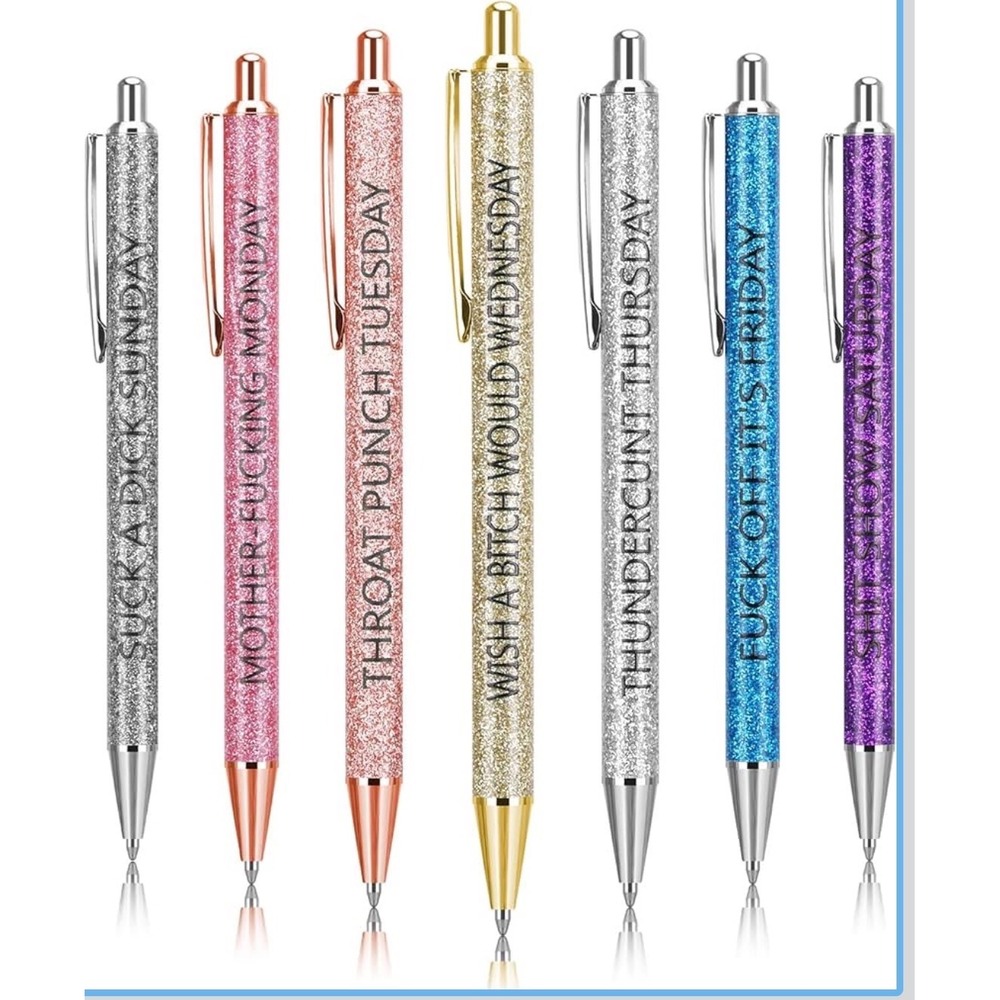 7Pcs Funny Swear Word Daily Pens Glitter Profanity Gag Gift Set Multicolored - Picture 1 of 4